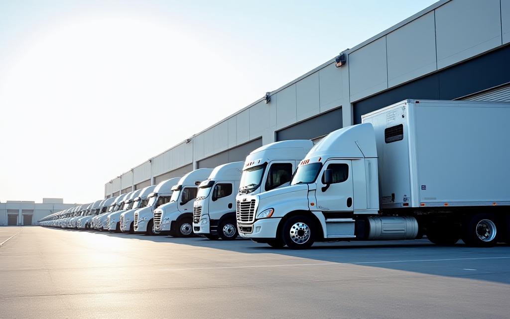 Modern logistics fleet at central hub