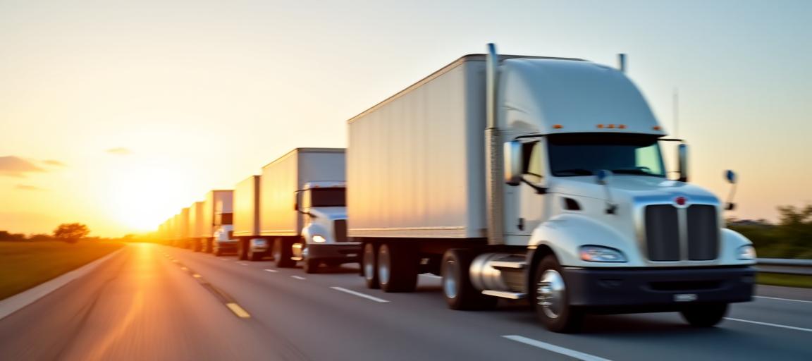 Modern logistics fleet on the highway